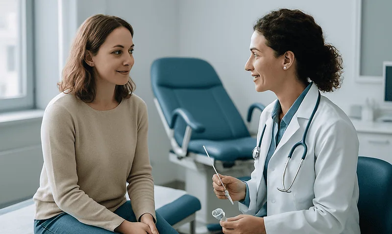 Doctor consulting with a patient in a medical office setting.