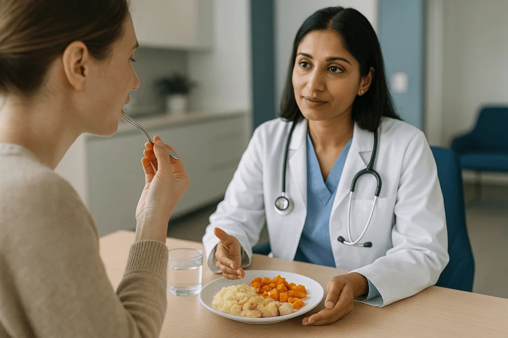 Doctor consulting patient about diet and nutrition: Soft diet after cheekbone reduction: what you can eat and why