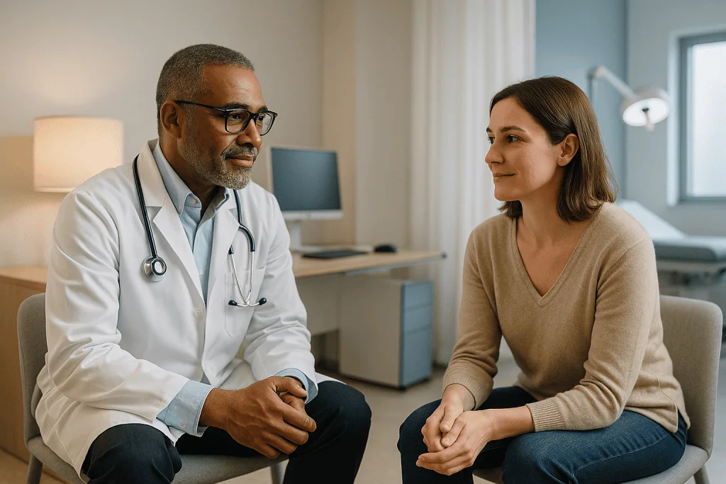 Solution-Focused Therapy 1 Doctor and patient having a consultation in a medical office.
