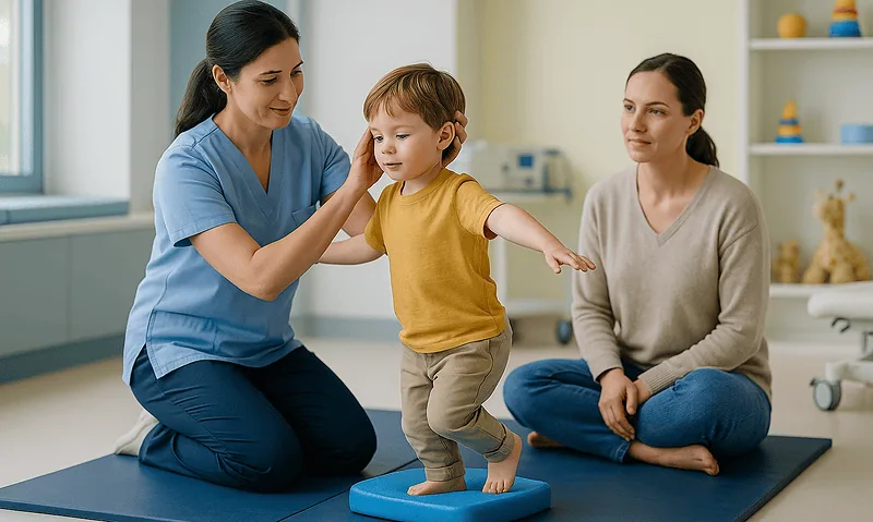 Pediatric physiotherapy session for Spina Bifida at Acibadem Hospitals.