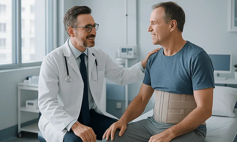Doctor consulting with patient after spinal fusion surgery at Acibadem Hospital.