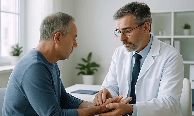 Sport, School and Juvenile Idiopathic Arthritis: Keeping Joints Moving Safely 4 Doctor examining patient's wrist in a consultation room.