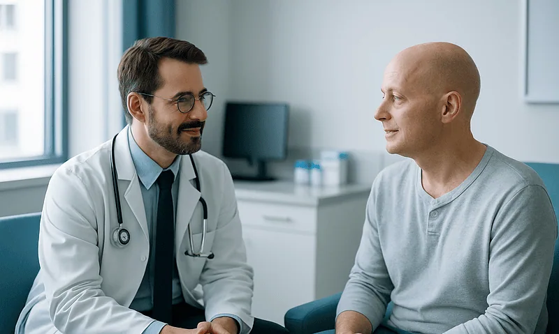 Doctor consulting with patient in a medical office.