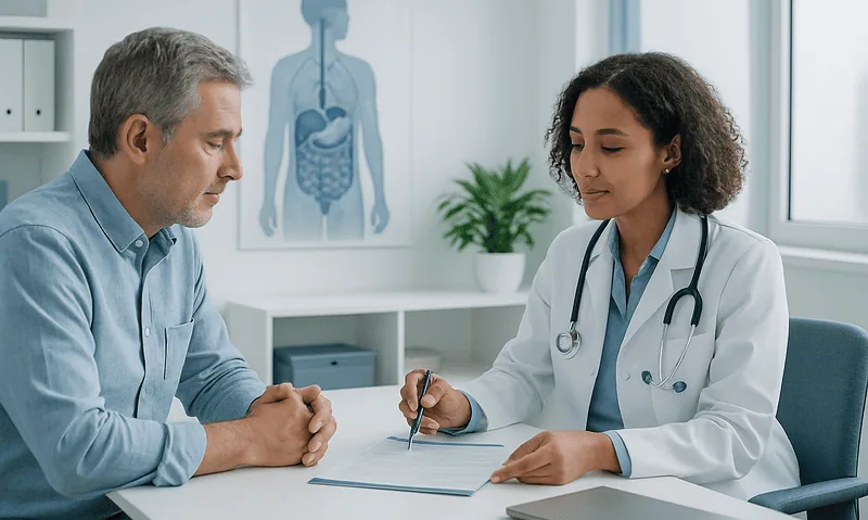 Doctor consulting with patient in a medical office at Acibadem Hospitals Group.