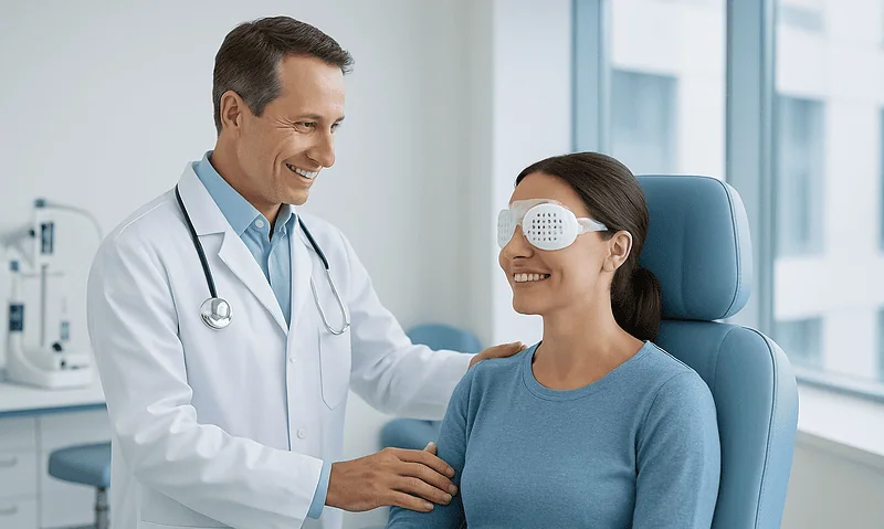 Ophthalmologist consulting a patient after LASIK surgery at Acibadem Hospital.