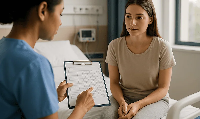 Patient consulting with doctor in hospital room at Acibadem Hospitals Group.