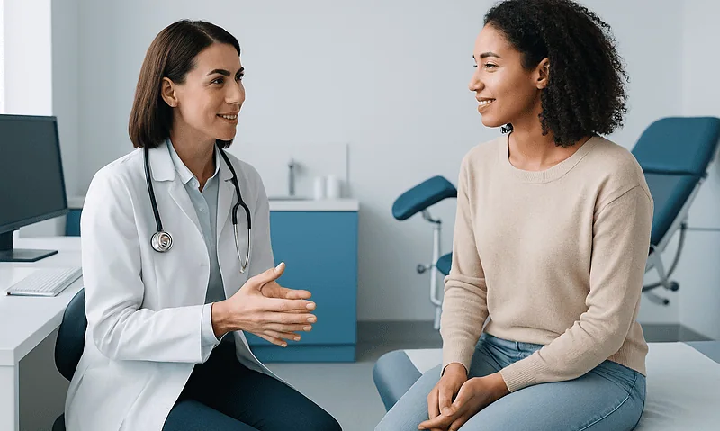 Doctor consulting with a patient in a medical office setting.