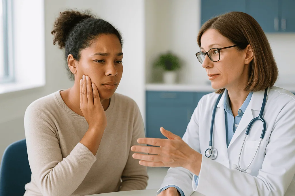 Doctor consulting patient about oral health issue: Swelling after wisdom tooth extraction: why it peaks on day two or three