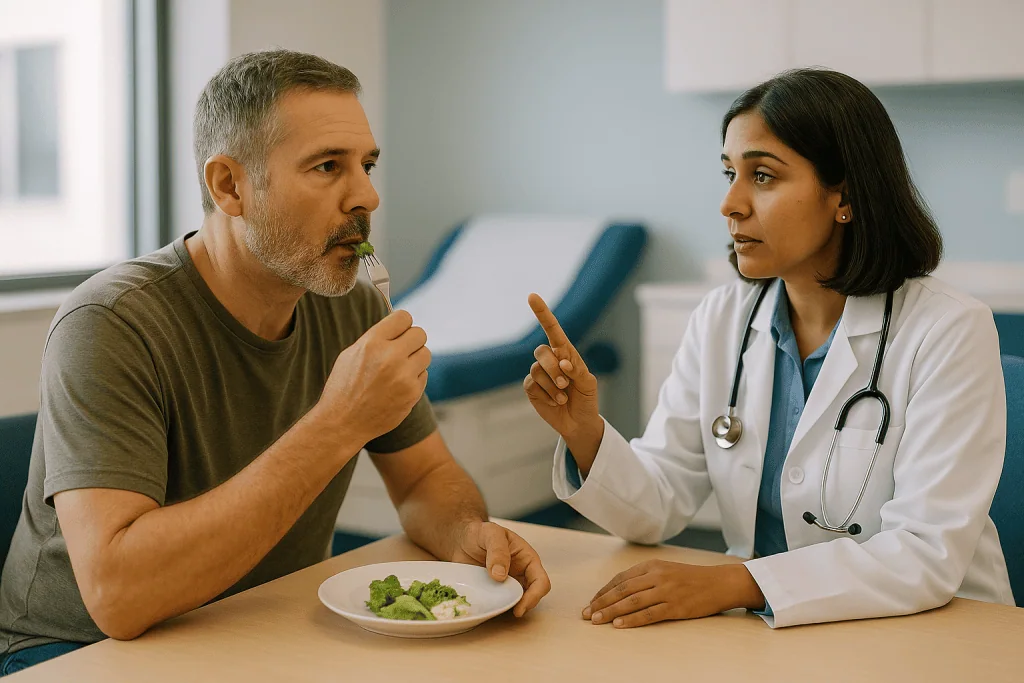 Doctor consulting patient about diet and nutrition: Symmetry: what makes two eyes look matched, and what tends to drift