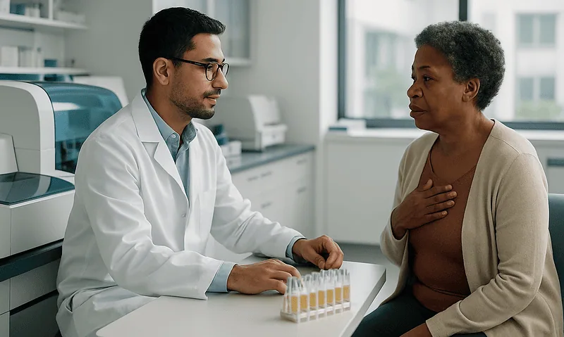 Doctor consulting with a patient in a modern medical office.