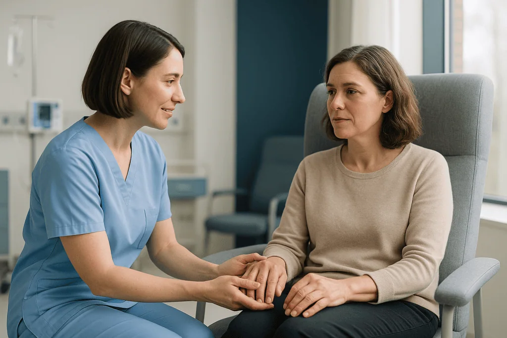 Systemic Lupus Erythematosus 1 Doctor comforting a patient in a medical consultation room.