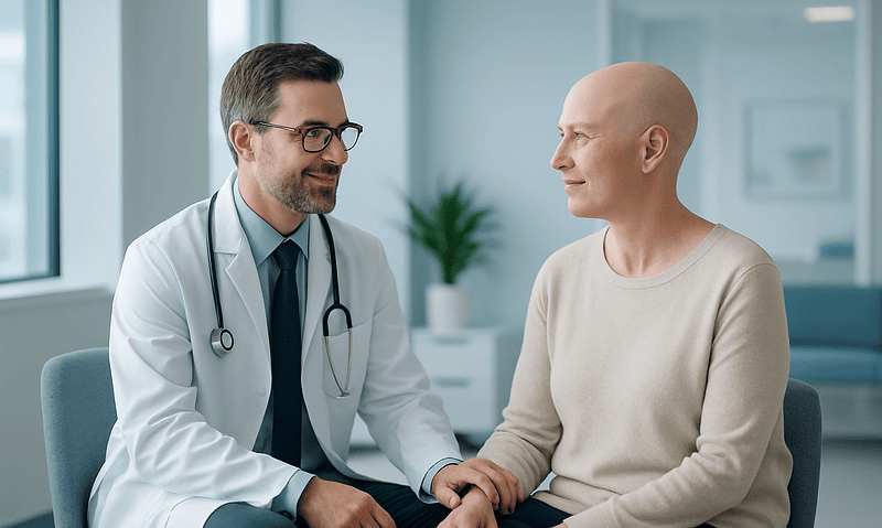 Doctor consulting with a patient in a modern hospital setting.