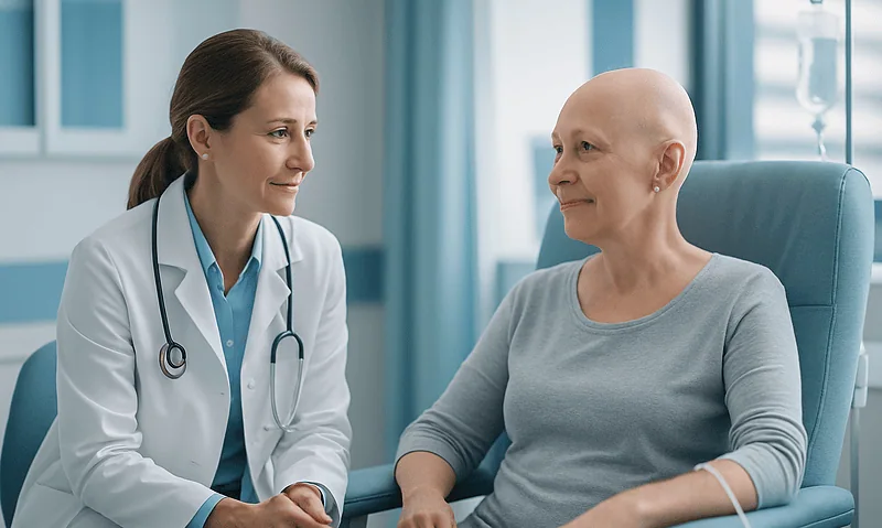 Doctor consulting with a patient in a hospital room.