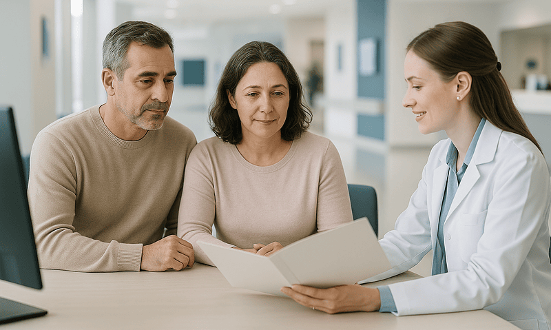 Medical consultation at Acibadem Hospital with doctor and patients.