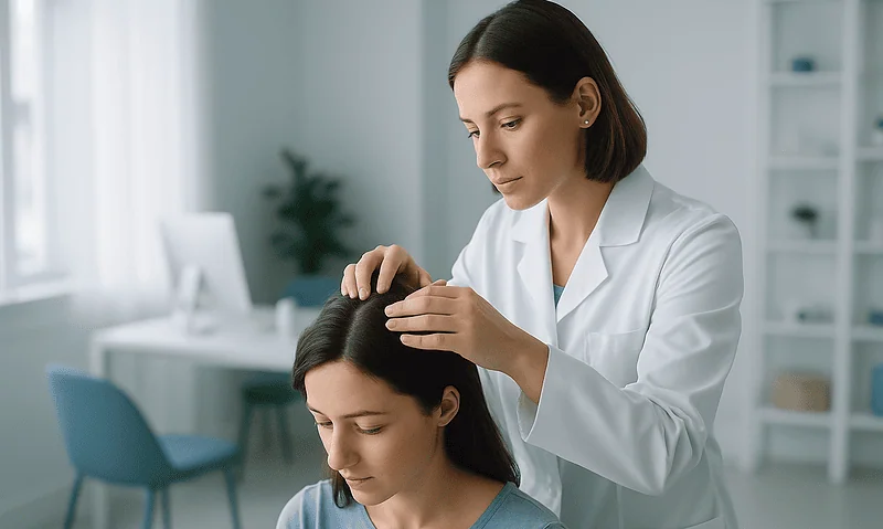 Dentist performing a check-up on a patient in a modern clinic.