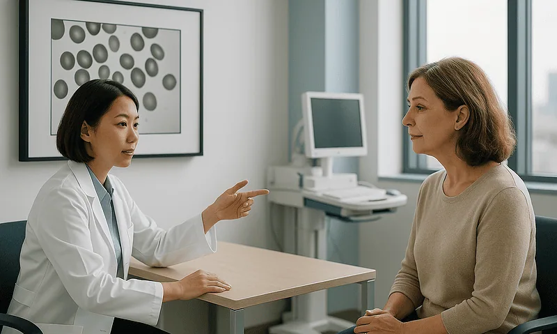 Doctor consulting with a patient in a medical office at Acibadem Hospitals Group.