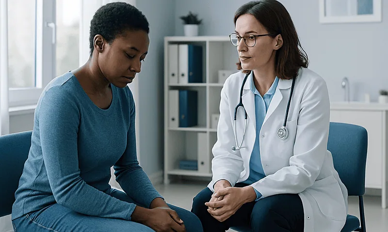 Doctor consulting with a patient in a medical office at Acibadem Hospitals Group.