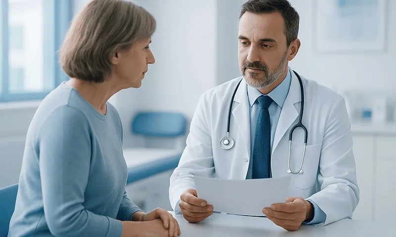 Blog 12 Doctor consulting with a patient in a medical office setting.