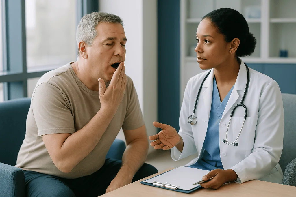 Doctor consulting with patient about medical concerns: The anesthesia review: what happens and why they ask about snoring