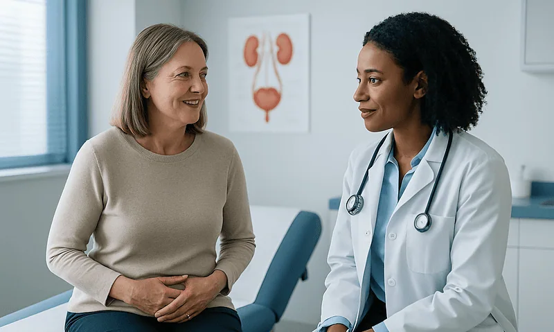 Female doctor consulting with a patient in a medical office.