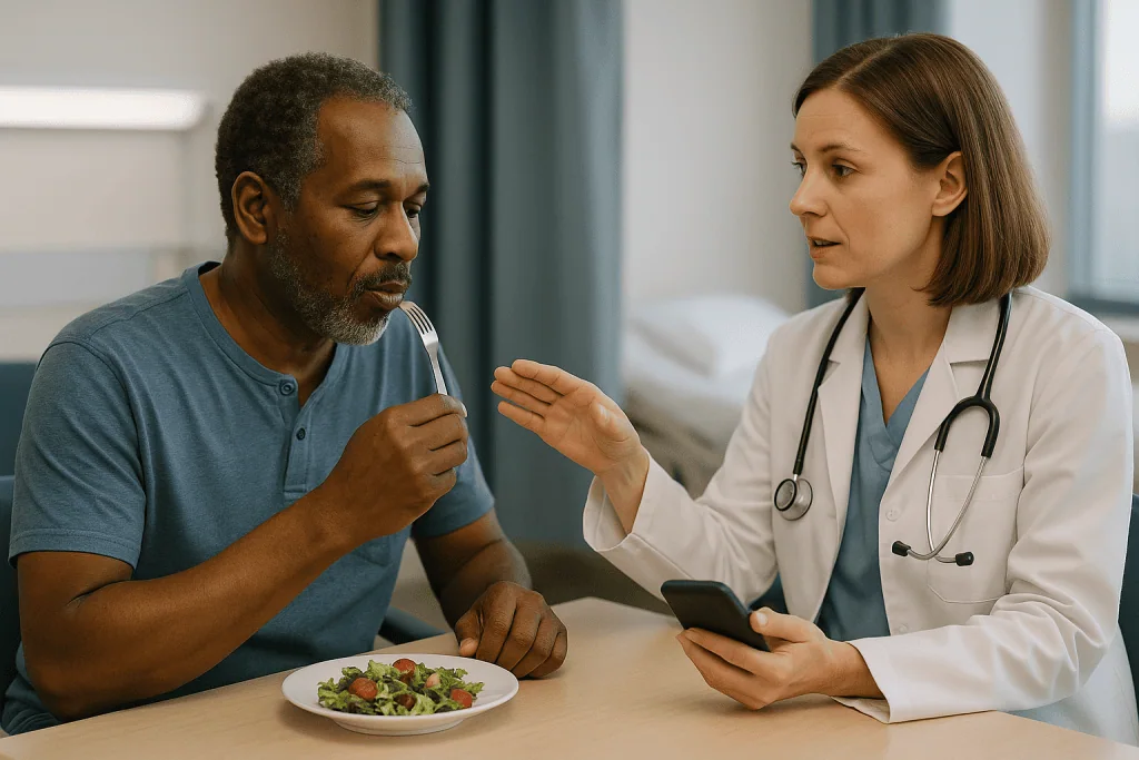 Doctor consulting patient about diet and health: The cycle: why the device is not firing all the time