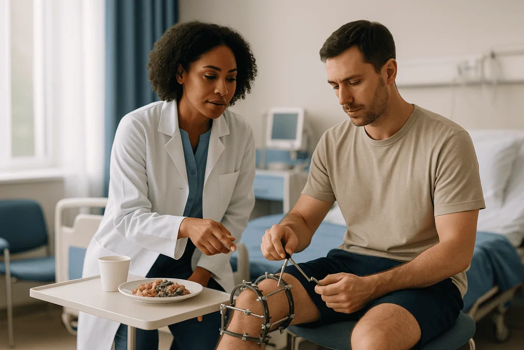 Doctor consulting patient about meal with drum device: The daily adjustments: what turning a millimeter a day really does