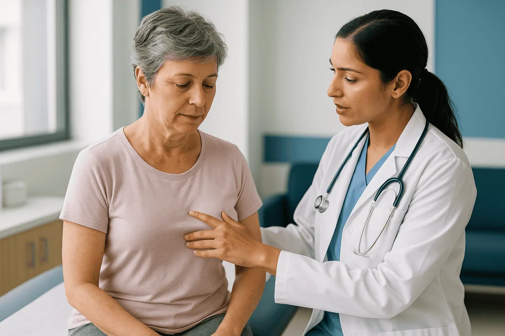 Doctor examining patient's chest during medical consultation: The first weeks after surgery: what is checked and why