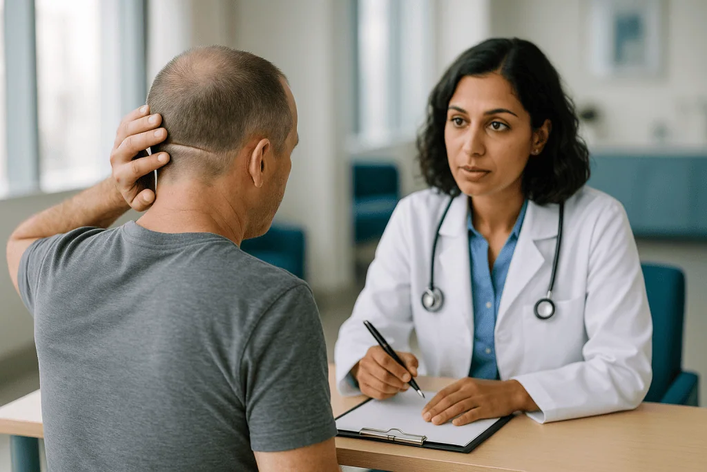 Doctor consulting patient about unspecified medical condition: The main repair options, compared