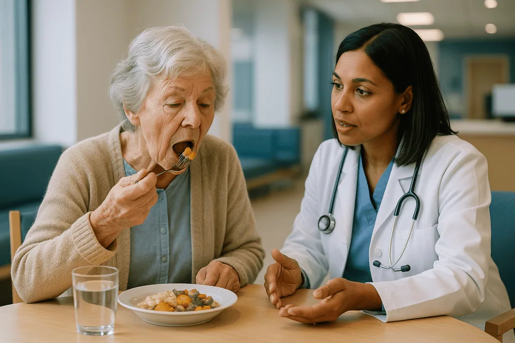 Elderly patient eating with physician during consultation: The main types of dementia and how their treatment differs