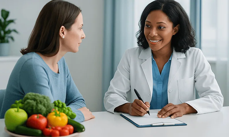 Doctor consulting with a patient about healthy eating and nutrition.