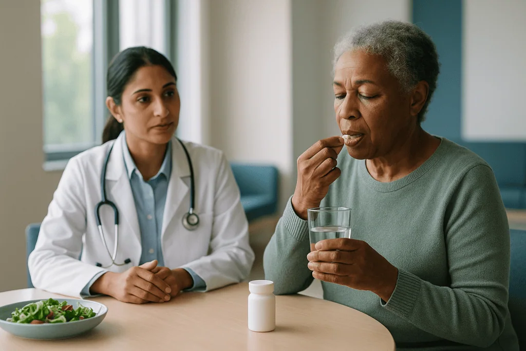 Doctor consultation with patient taking medication: The oral toolbox: NSAIDs, acetaminophen and disease-modifying drugs in p