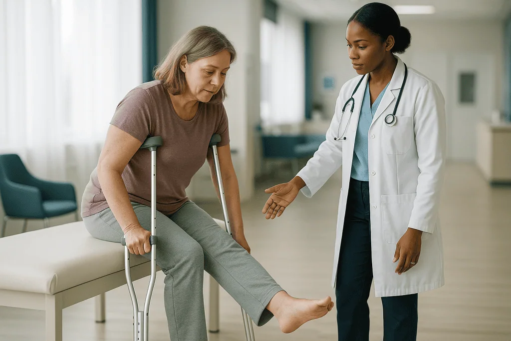 Doctor examining patient's leg mobility and joint function: The typical recovery timeline at a glance