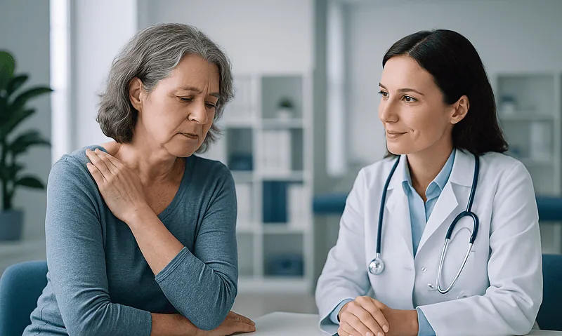 Doctor consulting with an older woman about health concerns.