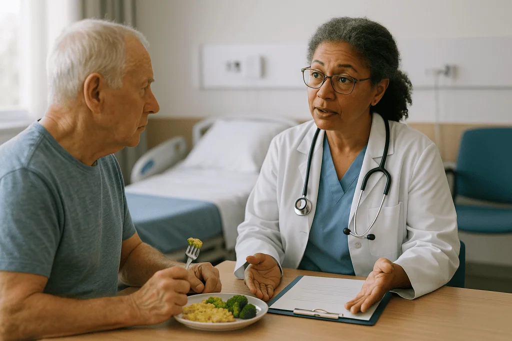 Doctor consulting patient about diet and health: TIA follow-up care: why a “mini-stroke” gets a full workup
