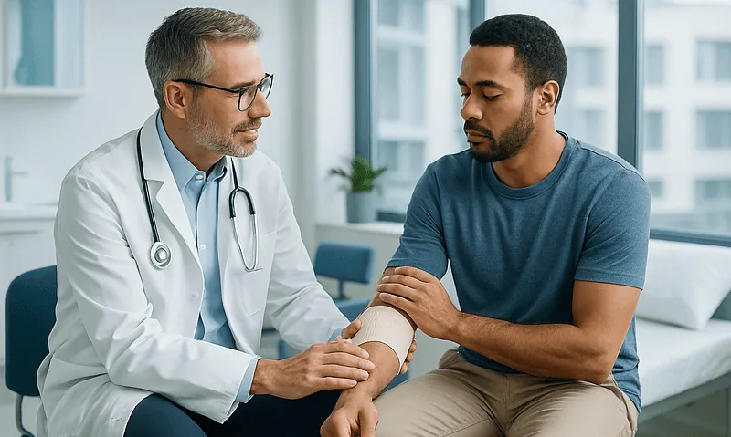 Tingling After Elbow Surgery: Ulnar Nerve Symptoms That Settle and Those to Report 4 Doctor examining patient's arm in a medical consultation room.