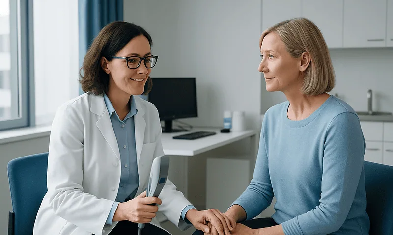 Doctor consulting with a patient in a medical office setting.