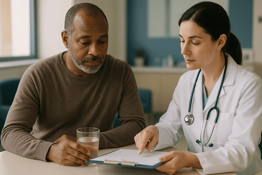 Doctor consulting with patient over medical records: Total Bilirubin: What Counts as a Normal Range?