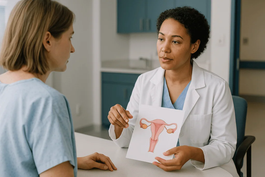 Doctor showing anatomical diagram to patient in consultation: Total, partial, radical: what is removed, and what happens to 