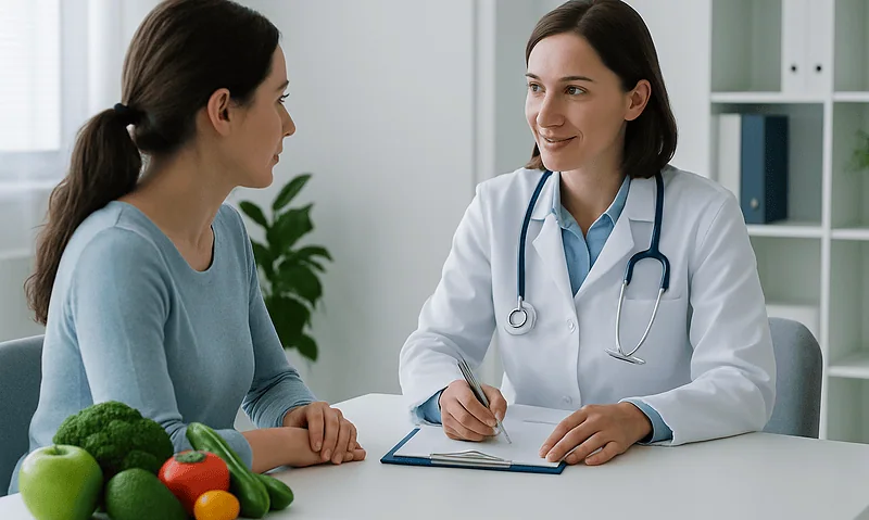 Doctor consulting with patient about blood transfusions for sickle cell anemia.