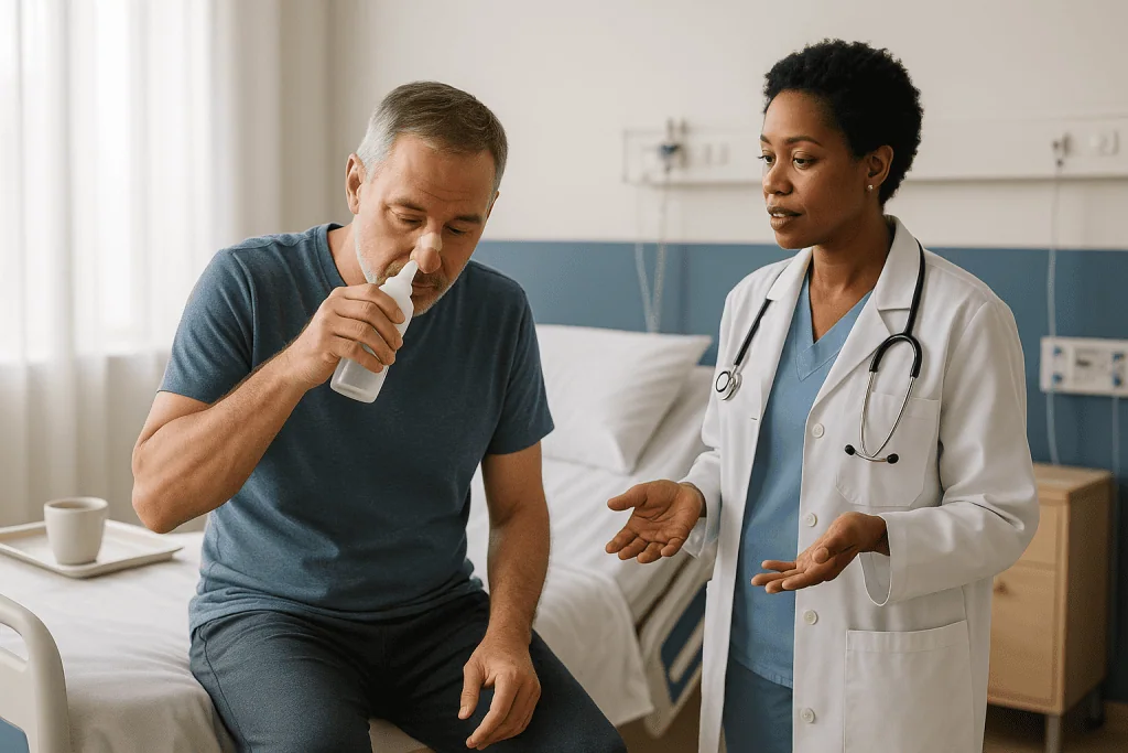 Doctor consulting patient in hospital room: Transsphenoidal surgery recovery time: what the following weeks usually look lik