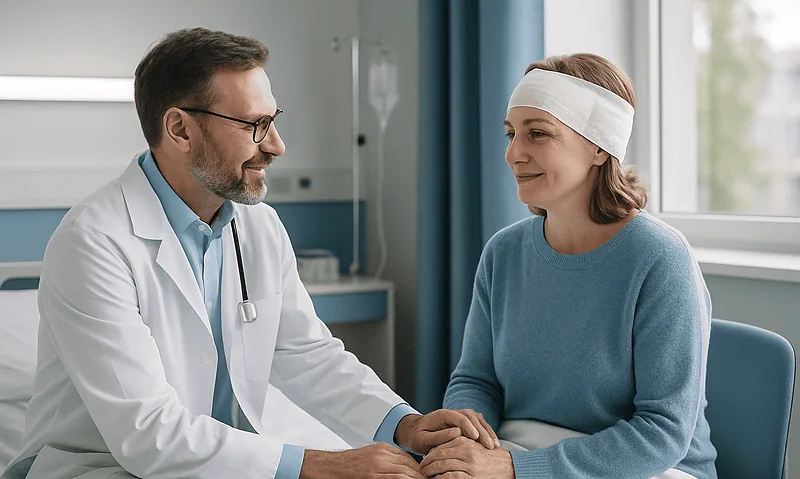 Doctor and patient in consultation at a hospital.