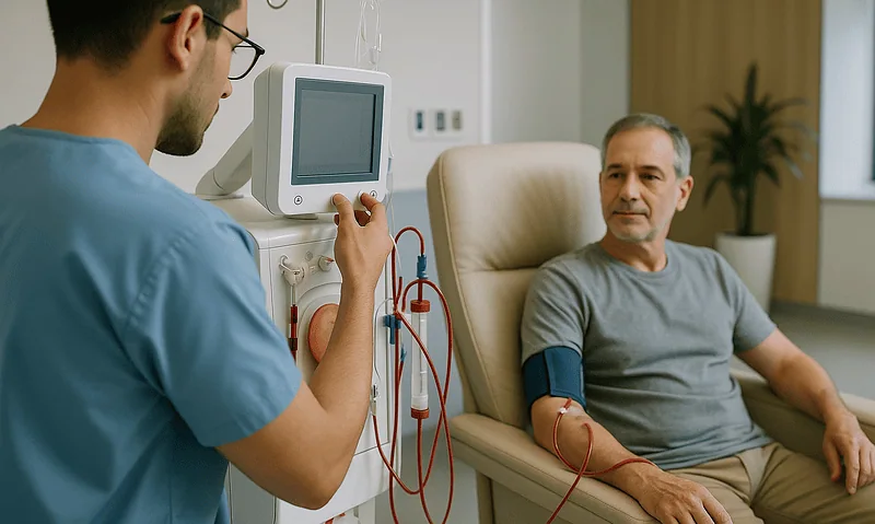 Patient undergoing dialysis treatment at Acibadem Hospital.