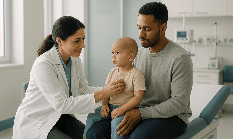 Pediatric consultation at Acibadem Hospital with doctor and parent.
