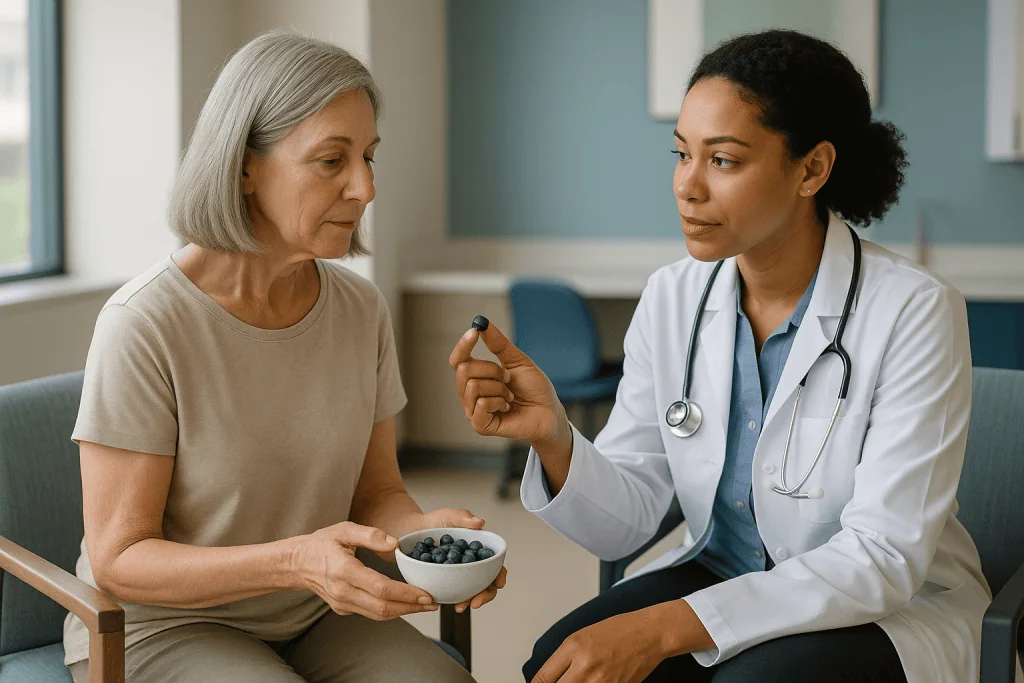 Doctor consulting patient about diet with blueberries: Tumor size: why "small" is the word that matters most