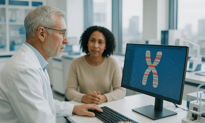 Doctor explaining Turner syndrome to a patient in a medical office.