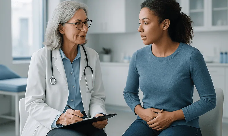 Doctor consulting with a patient in a medical office.