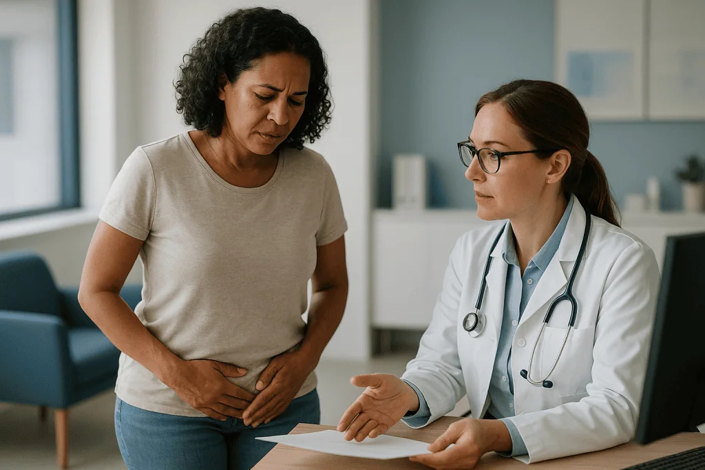 Doctor consulting patient about abdominal pain in clinic: UTI symptoms but negative culture: why do results come back clear?