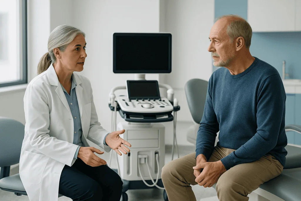Vaginismus 1 Doctor consulting with a male patient in a medical office setting.