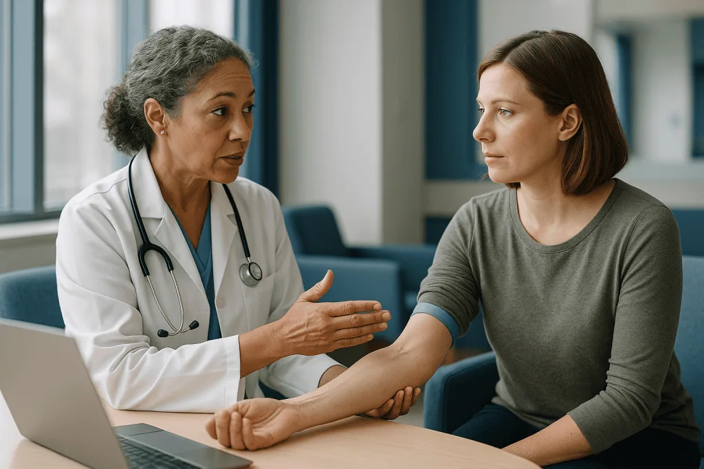 Doctor consulting patient in clinical setting: Vasculitis infection screening: which infections are checked and why