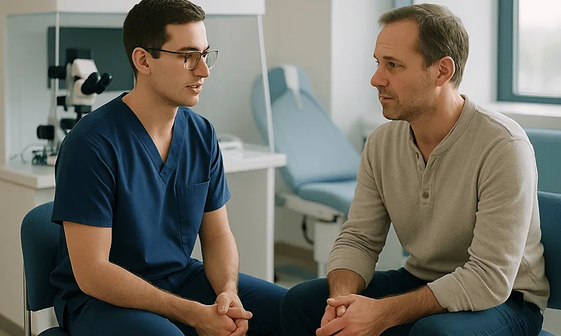 Doctor consulting with a patient in a medical office setting.